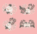 Set of white rose flowers with leaves painting vector design Royalty Free Stock Photo