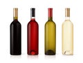 Set of white, rose, and red wine bottles. Royalty Free Stock Photo