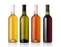 Set of white, rose, and red wine bottles. Royalty Free Stock Photo