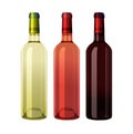 Set of white, rose, and red wine bottles Royalty Free Stock Photo