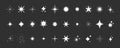 Set white shine sparkle icon glare,light,blink star minimal shape, burst and rays decoration. Twinkle magic comic shine Royalty Free Stock Photo