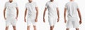 Set white shorts mockup with underpants compression line, men`s t-shirt on a man, isolated on background