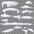 Set of white snow caps and ice vector frame. Isolated on transparent background. Vector illustration, eps 10. Royalty Free Stock Photo
