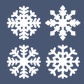 Set of white snowflakes isolated on grey background. Snow templates for print or graphic elements. Flat vector Royalty Free Stock Photo