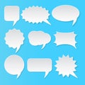 Set of white speech bubbles on a blue background. Vector illustration. Royalty Free Stock Photo