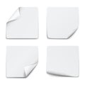 Set of white square paper stickers on white background