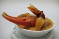 Dish of king crab soup Honduras Traditional food- Lateral view - Horizontal image