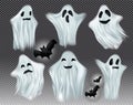 Set white transparent ghost vector illustration. Ghosts isolated on dark background. The concept of halloween, monster