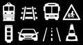 Set white transport isolated icons on black background