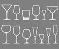 Set of white vector empty different shapes wineglass and glass icons isolated