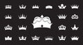 Set of white vector king crowns icon on black background. Vector Illustration. Emblem and Royal symbols Royalty Free Stock Photo