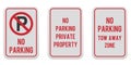 Set of white vertical parking attention signs. Royalty Free Stock Photo