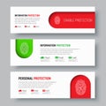 Set of white web banners with fingerprint on red and green. Royalty Free Stock Photo