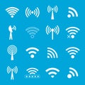 Set of white wifi icons on blue background