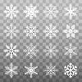 Set White Winter Snowflake isolated on transparent