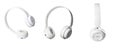 Set of white wireless headphones isolated on white background, copy space Royalty Free Stock Photo