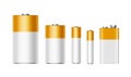 Set of White Yellow Golden Alkaline Batteries Isolated on background Royalty Free Stock Photo