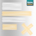 Set of white and yellow transparent scotch tape sticky slices
