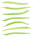 Set of whole green beans isolated on a white background. Royalty Free Stock Photo