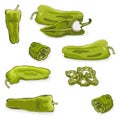 Set of Cubanelle peppers. Cartoon style. Vector illustration.