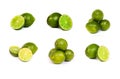 Set of whole limes and half limes on a white Royalty Free Stock Photo