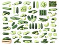 Set with whole and sliced cucumbers on background Royalty Free Stock Photo