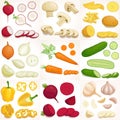 Set of whole and sliced vegetables. Vector illustration. Royalty Free Stock Photo