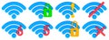 Set of Wi-Fi icons with different connection statuses. Full and weak Wi-fi signal indicators, Wi-Fi 5, Wi-Fi 6, warnings, errors, Royalty Free Stock Photo