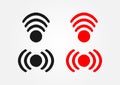 Set of wi-fi icons drawn by hand with rough brush. Black and red isolated symbols.