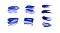 Set of wide and narrow brush strokes, blue nail polish, isolated element for design