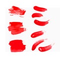 Set of wide and narrow brush strokes, red nail polish, isolated element for design