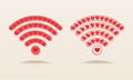 Set of wifi with heart. Wifi signal icon with love. Heart signal. Love connection symbol.