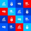 Set Wifi locked, Lock, Invisible or hide and Server VPN icon. Vector