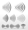 Set of wifi sound signal connection, sound radio black and gray wave logos symbol. Vector illustration. Isolated on white backgrou