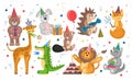 Set of wild animals celebrate birthday