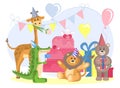 Set of wild animals celebrate birthday