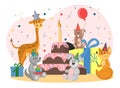 Set of wild animals celebrate birthday