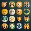 Set of wild animals icons in flat design style. Vector illustration Royalty Free Stock Photo