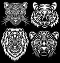 Set of wild big cats isolated on black. Royalty Free Stock Photo