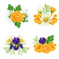 Set of 4 wild flowers bouquets, Royalty Free Stock Photo