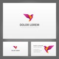 Set wild flying bird with purple wings origami 3d mockup business card design vector illustration Royalty Free Stock Photo