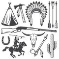 Set of wild west american indian designed elements