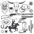 Set of wild west cowboy designed elements Royalty Free Stock Photo