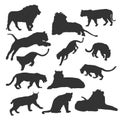 Set of Wildcats Running Pose silhouettes. Run, Jump, Attack, Pursue, Chase. High Detail Smooth. Vector Illustration. EPS Royalty Free Stock Photo