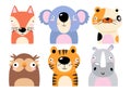 Set of wildlife animals . Dumb face . Vector