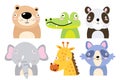 Set of wildlife animals . Dumb face . Vector