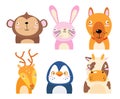 Set of wildlife animals . Dumb face . Vector