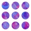 Set of wind isolated icons on a white background. Circles with various geometric decorations in lilac and violet tones