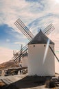 Set of windmills dating back to the 19th century on top of Cerro Calderico in Consuegra. December 26, 2018. Consuegra Toledo