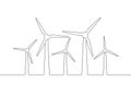 Set windmills or wind turbines in linear style, green ecology energy farm Ã¢â¬â vector